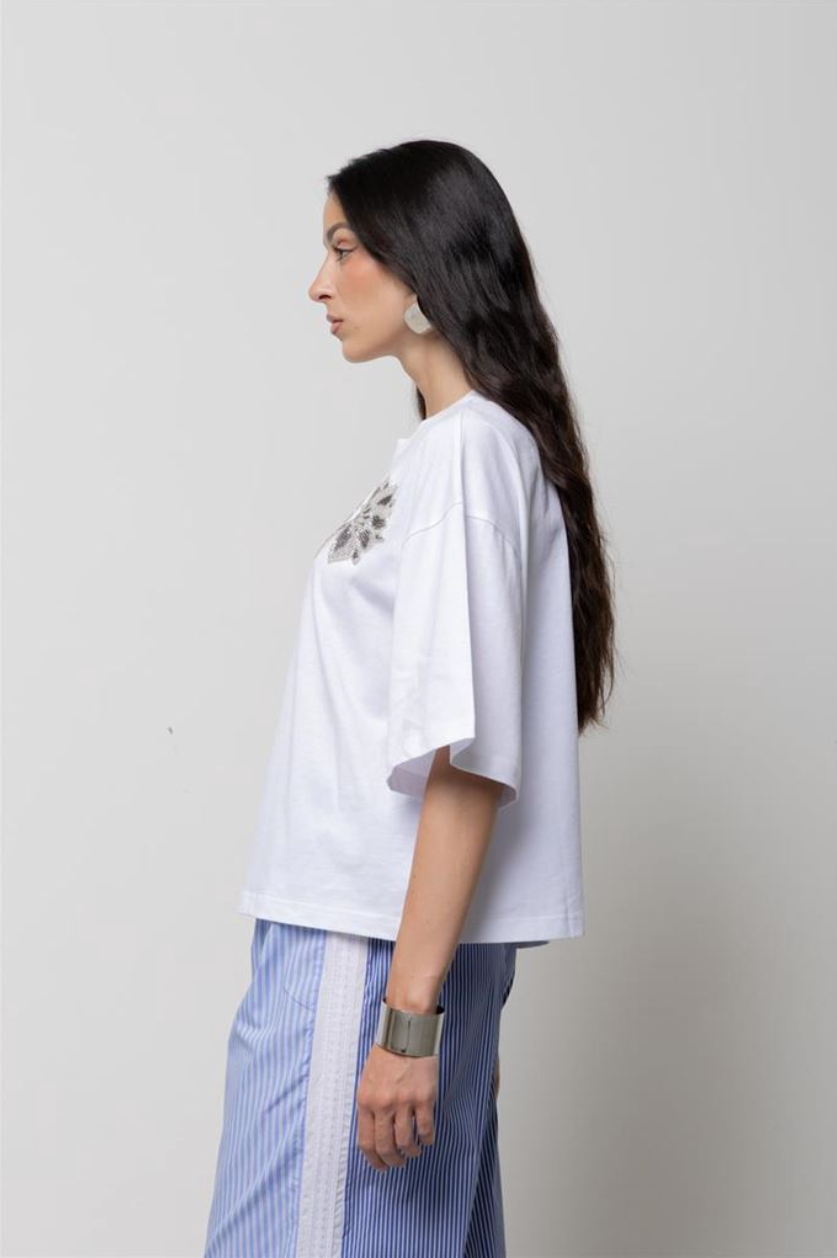 T-SHIRT RICAMO BIANCA KAOS